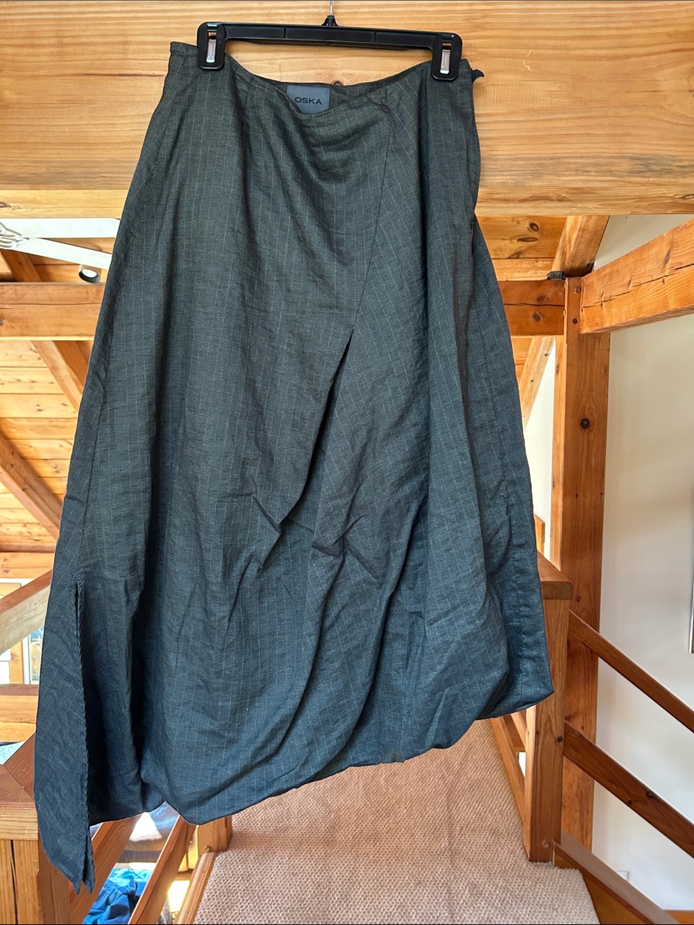Dark Green/Gray A-Line Midi Skirt